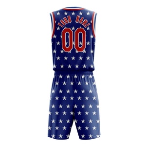 Uniforme de basket-ball imprimé étoile personnalisé maillot d'équipe bleu et blanc et ensemble short 100% polyester uniforme de sport respirant à séchage rapide - Product Image 3