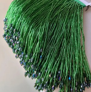 Green Beaded <b>Fringe</b> <b>Trim</b> Heavy Tassel Drips Beads Trimming for Carnival - Product Image 1