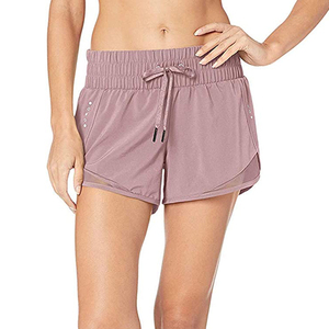 Pantalones cortos informales de algodón con cordón de cintura alta para mujer con cinturón de bolsillo decorativo con abertura lateral en contraste-Pantalones cortos para correr - Product Image 1