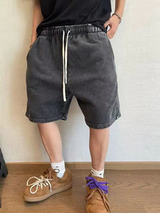 Pantalones Cortos Unisex de Felpa Francesa Lavada, Estilo Holgado, 300 GSM, Premium, para Streetwear - Product Image 2