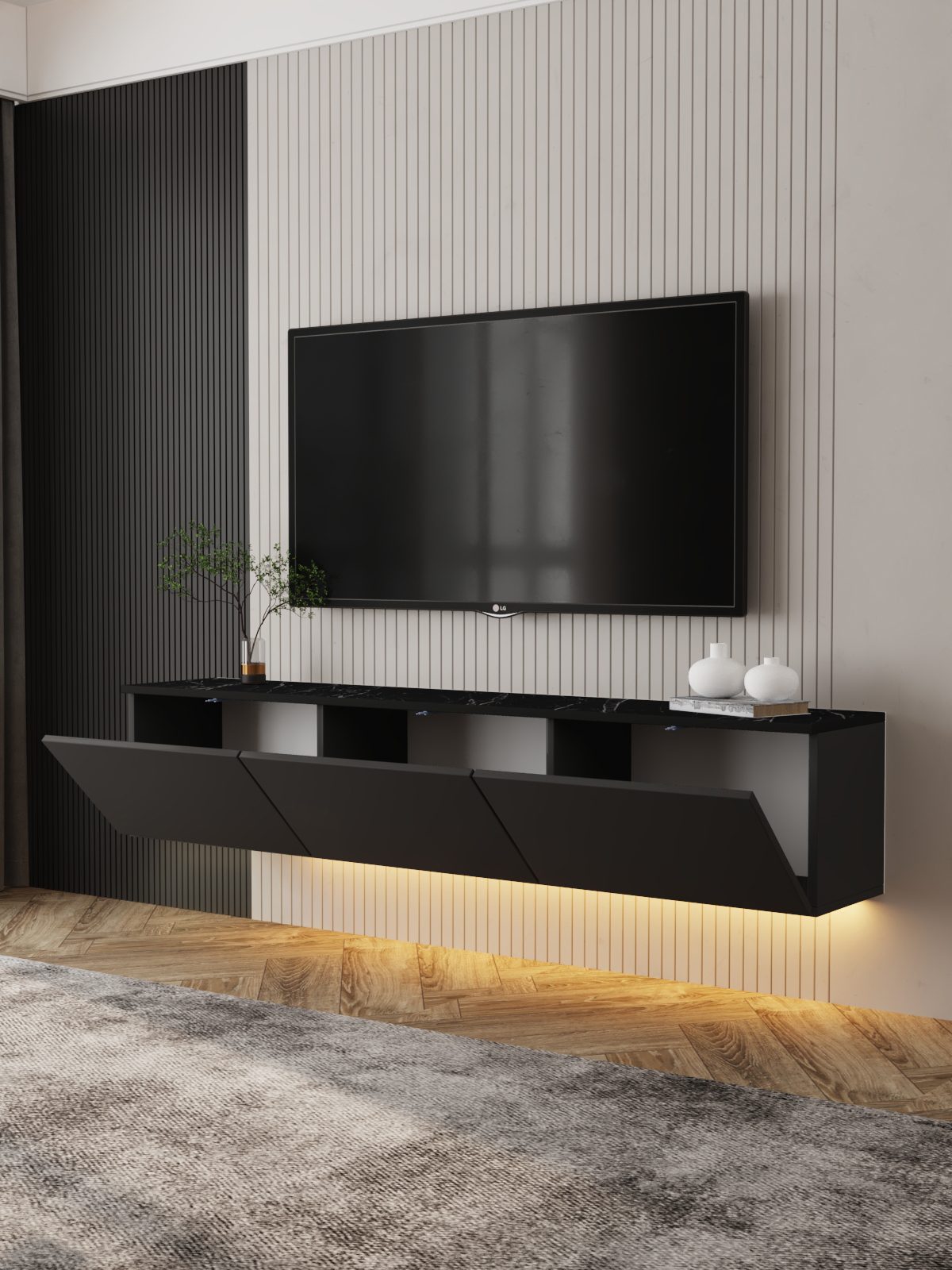 modern luxury marble tv wall unit with led lights