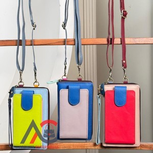 Fashion Small Color Block Recycled Leather Wristlet <b>Wallet</b> with Card Slots Three Compartment Cell Phone Crossbody Bags for Women - Product Image 1