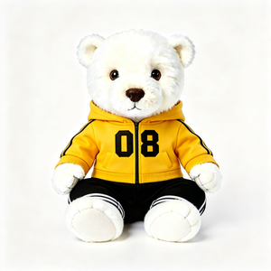 Adorabile Orsacchiotto <span class=keywords><strong>Bianco</strong></span> in Peluche con Felpa Gialla con Zip <span class=keywords><strong>e</strong></span> Pantaloni Neri, Giocattolo di Peluche alla Moda, Orso Morbido <span class=keywords><strong>e</strong></span> Confortevole - Product Image 3