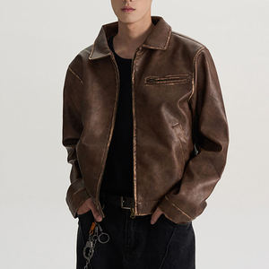 Haute qualité hommes hiver veste en cuir nouveau Style Street Wear col rabattu polaire matériel coupe-vent imperméable avant - Product Image 5