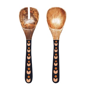 Juego de servidor de ensalada de madera de acacia Utensilios de cocina únicos hechos a mano Juego de servidor de ensalada de madera de 2 brazos largos - Product Image 3