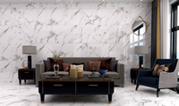 Panneau mural en céramique minimaliste moderne effet marbre, veines blanches et grises, 600x1200mm, finition brillante, multifonctionnel, Leo Stone Deco