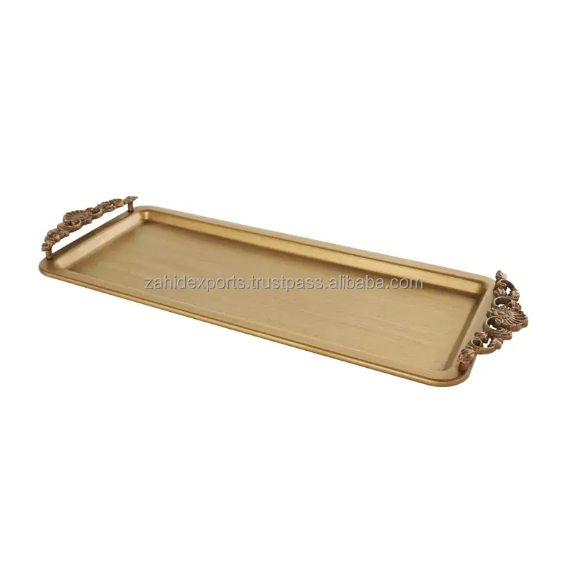 Zahid Exports Bronze Metal Brushed Tray with Antique Scrolled Handles A unique Your Stylish Home Metal Christmas Tray Decor