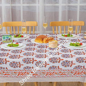 Indian Traditional Block Print Table Cloth Artisan cotton Floral print <b>Tablecloth</b> decorative Jaipur hand block print tablecover - Product Image 4