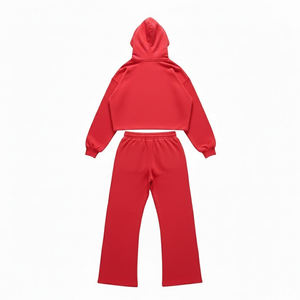 Custom Logo Embroidery <b>Oversize</b> Crop Hoodie & <b>Sweatpants</b> Streetwear Heavyweight 100% Cotton Fleece Tracksuit For Unisex - Product Image 2