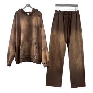 Ensemble de pantalons de survêtement et sweat à capuche 450 GSM Pantalon de survêtement vintage teinté à l'acide épais polaire blanc uni droit jambe large - Product Image 3