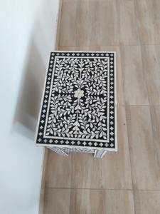 Console d'incrustation d'os tabouret de chevet floral armoire chevet incrustation d'os table de chevet Table d'extrémité bleue meubles de salon à basse côte - Product Image 4