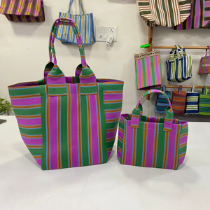 Sac de shopping réutilisable en plastique tissé rayé à grande capacité, écologique, personnalisé, fabriqué à la main, recyclé, pour la plage, les cosmétiques - Product Image 5