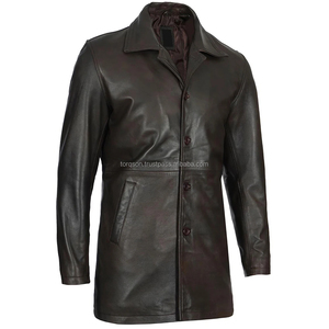 Men's Gothic <b>Black</b> Long Overcoat Durable Genuine Leather Horn Button Breathable Stylish Canvas Lapel Collar Costume Coated - Product Image 3