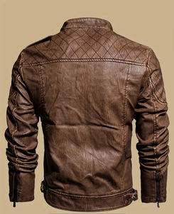 Latest Arrival Coated Stand Collar Men's Vintage Hooded Varsity Leather Jacket Zipper Closure Slim Fit Waterproof Breathable - Product Image 2