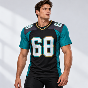 Camiseta de Fútbol Americano Personalizada 100% Poliéster Unisex, Transpirable, de Secado Rápido, Manga Corta, Cuello en V, Nombre del Equipo, Número, Uniforme 240g - Product Image 3