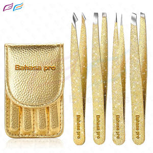 Pince à épiler de précision en acier inoxydable Gold Set 5 pcs Pince à épiler en laiton Sourcils pour sourcils et cils par Bahasa Pro - Product Image 1