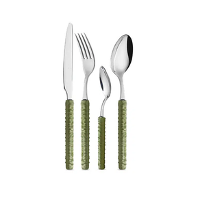 Cubiertos de acero inoxidable de primera calidad, juego de cubiertos con mango de ratán, juego de cubiertos de ratán de acero inoxidable sostenible de buena calidad - Product Image 5