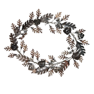 Guirnalda de hojas y flores de Metal con acabado antiguo, corona decorativa para colgar en la pared para la puerta delantera del hogar, corona decorativa de Metal - Product Image 1