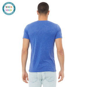 100% algodón de manga corta para hombre Pure Pima Jersey cuello en V camiseta azul real - Product Image 3