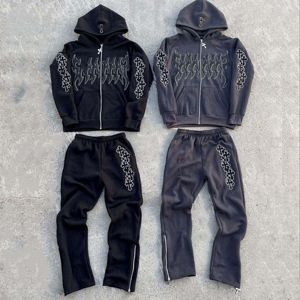 Survêtement à capuche personnalisé en coton 100% de 420 g/m² avec impression sérigraphique, survêtement délavé à l'acide pour hommes - Product Image 2