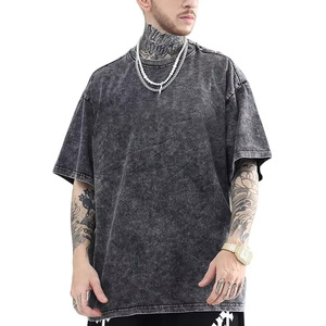 OEM 100% algodón de gran tamaño de los hombres lavado con ácido Vintage camisetas de peso pesado con impresión DTG logotipo personalizado patrón sólido tejido de punto - Product Image 3