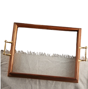 Plateau à cadre en métal au design de luxe avec poignées en métal et base en verre Plateau de service en bois de qualité supérieure de 12x6x2 pouces - Product Image 5