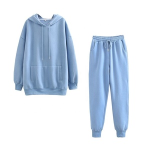 ชุดวอร์มผ้าคอตตอนแบบสวมหัวสำหรับวิ่งชุดวอร์มผ้าฟลีซสำหรับผู้หญิงเสื้อฮู้ดแบบสวมหัวสไตล์ฮิปฮอปชุดกางเกงขนาดใหญ่พิเศษออกแบบได้ตามต้องการ - Product Image 3