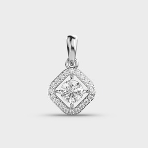 Pendentif carré avec halo de diamants ronds en or jaune/blanc et rose 9 carats - Product Image 5
