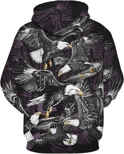 Personalizado 100% algodón con capucha cordón Color sólido manga completa águila impresa sudadera hombres Cool Animal gráfico pulóver sudaderas con capucha - Product Image 2