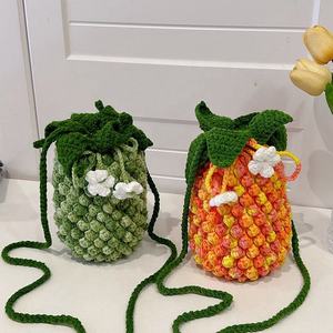 Autumn Crochet Creative Gradient Pineapple <b>Bucket</b> Handmade Wool Women's Crossbody Shoulder Bag Open Large Capacity Fashion Style - Product Image 4