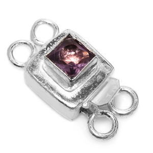 Améthyste de forme carrée pierre précieuse 1-2 brins fermoir 19X10X8mm Starling argent plaqué fabrication de bijoux Component-B616 - Product Image 2
