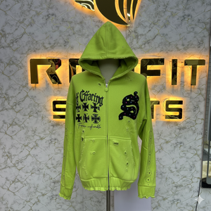 Best Quality Competitive Price Best Zipper Hoodie <b>Rhinestone</b> Zip up <b>Jacket</b> Acid Wash Vintage Washed Men Fleece Streetwear Hoodie - Product Image 1