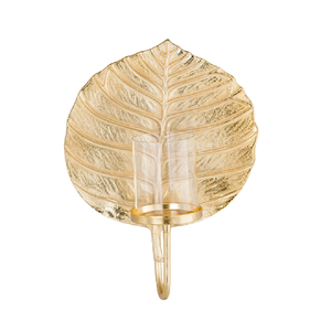 Bougeoir de table plaqué or en métal de style feuille moderne et bougeoir pour la décoration intérieure et Noël - Product Image 1