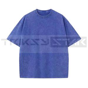 Usine en gros hommes 220gsm lavage à l'acide tricoté coupe régulière Vintage T-Shirt personnalisé 100% coton col roulé à manches courtes - Product Image 1