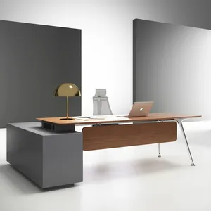 Escritorios bürosu ahşap L şekli yönetici ceo'su ergonomik ofis mobilya iş istasyonu bilgisayar masası çekmece masa ve sandalye ile