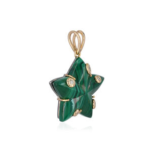 Bisel conjunto diamante 14K oro amarillo malaquita piedra preciosa estrella encanto colgante 925 Plata joyería fina al por mayor - Product Image 6