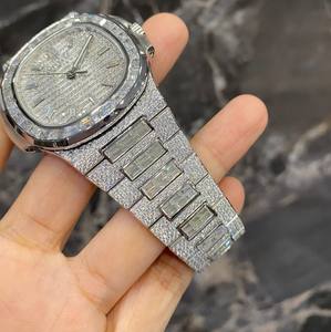 Luxury Fashion Miyota Moissanite Baguette Cut Diamond VVS Stainless Steel Unisex Analog Auto Date 40mm <b>Watch</b> Weddings - Product Image 4