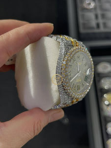 Montre pour homme haut de gamme sertie de diamants, diamants de laboratoire de clarté VVS, cadran à chiffres romains, plaqué or de luxe, automatique, bijoux hip-hop - Product Image 4