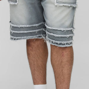Shorts en jean slim pour hommes avec panneaux effilochés – Prix de gros, service OEM 2026 / Prix abordable, confortable, décontracté, design élégant en jean - Product Image 5