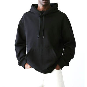 Nouveau sweat à capuche en polaire pour homme, automne et hiver, logo personnalisé, coton épais, poids lourd, sweat à capuche uni noir - Product Image 2
