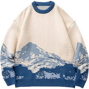 Pull en maille de coton biologique d'hiver à col rond à motif jacquard moelleux respirant pour homme avec logo OEM ODM personnalisé - Product Image 5