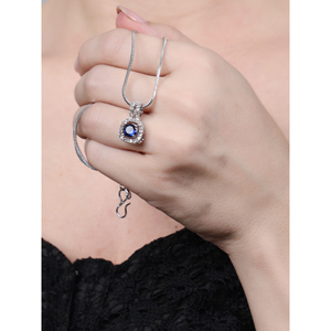Colgante Vintage Bohemia Ad Blue con Zafiro y Topacio, Chapado en Oro Rodio, Cadena de Titanio, Geométrico en Forma de Corazón, Moderno, para Regalos - Product Image 3