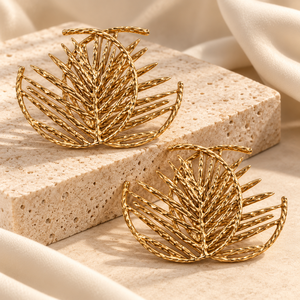 Pendientes de Oro con Hoja de Oro, Chapados en Oro de 18K, de Acero Inoxidable, Joyería de Oreja Impresionante para Mujer, para Banquetes y Fiestas - Product Image 3