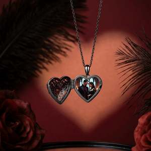 Jeulia Custom Bat Wing Heart Photo <b>Locket</b>-Stainless Steel Religious Pendant with Diamond and Pearl Accents - Product Image 3