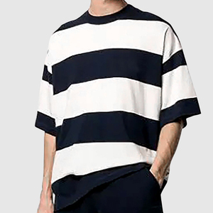 Camiseta de Cuello Redondo de Alta Calidad de 260G para Hombre, Personalizada, Holgada, de Manga Corta, con Diseño de Rayas, Promocional, 100% Algodón - Product Image 2