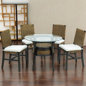 Comfortable Asian <b>Antique</b> Design Dining Set with Rattan <b>Frame</b> (ATHENA Model) Non-Foldable for Home Use Apartments Villas Hotels - Product Image 1