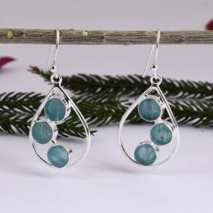 925 boucles d'oreilles en argent Sterling naturel Aqua calcédoine pierres précieuses boucles d'oreilles Collection boucle d'oreille à la mode pour la fête de cadeau de mariage - Product Image 4