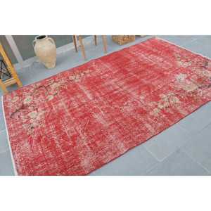 Tapis turc vintage 5,2x8,8 pi (158x267 cm), tapis en laine rouge à motifs floraux - Product Image 2