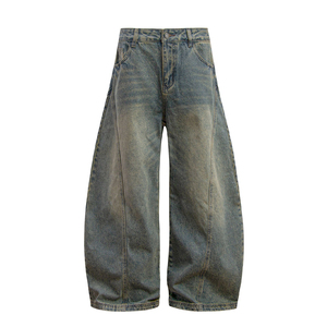 Alta calidad American Vintage OEM Pantalones Algodón Logotipo personalizado Wash Whisker Pantalones de mezclilla Pierna ancha Scimitar Pantalones de mezclilla - Product Image 3