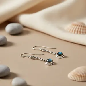 Boucles d'oreilles pendantes en argent 925 avec labradorite pour femmes, cadeaux de mode - Product Image 3